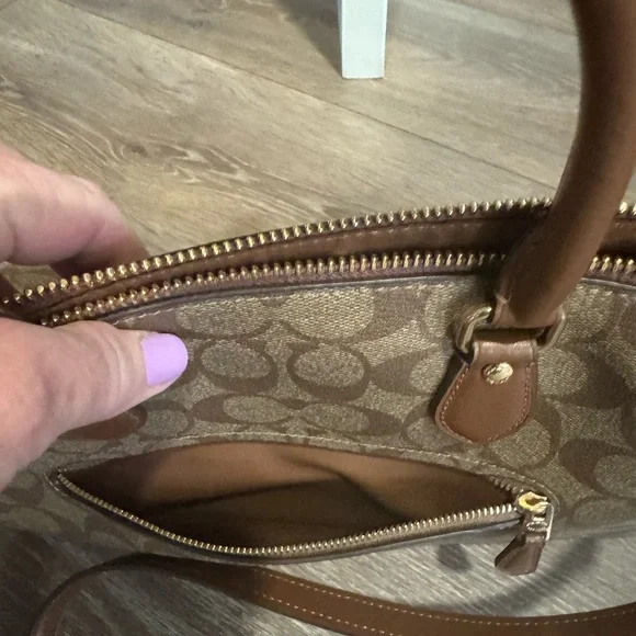 Coach Signature Canvas Satchel with Brown Leather Trim - Picture 3 of 10